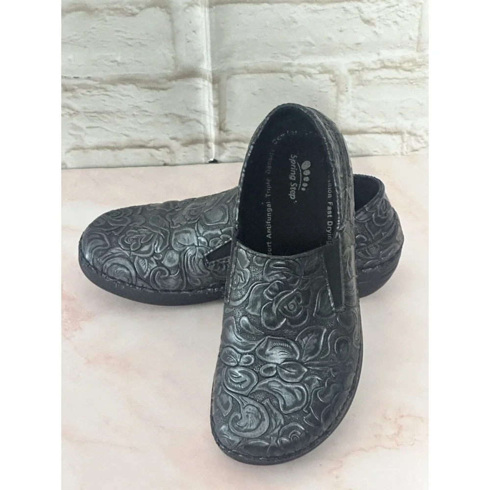 Spring‎ Step Professional Manila slip-on shoes in black embossed leather (6M)